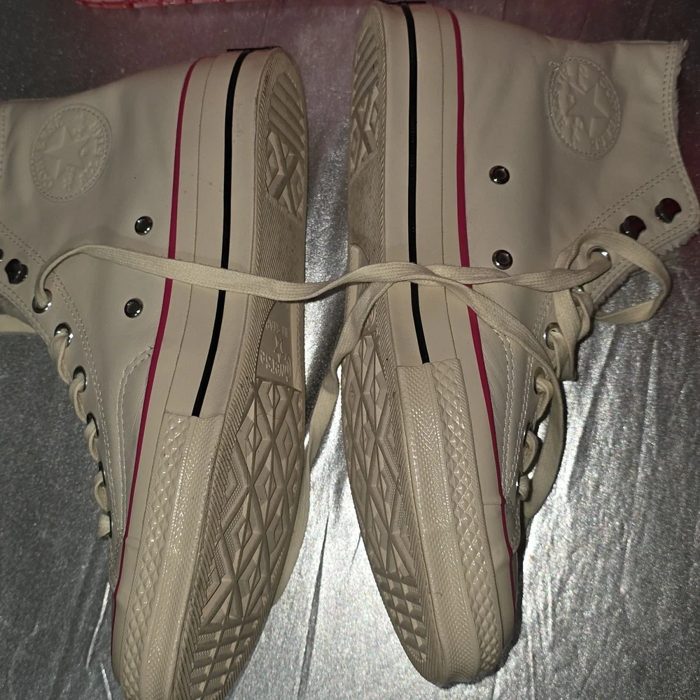 Converse Beige High-Top Sneakers with Pink Accent - Picture 9 of 13